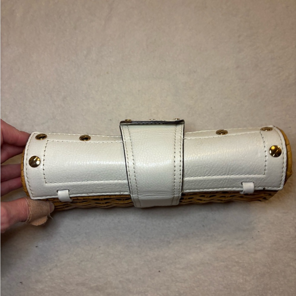 Micheal Michael Kors White and Tan Rattan Clutch EUC - Picture 2 of 12